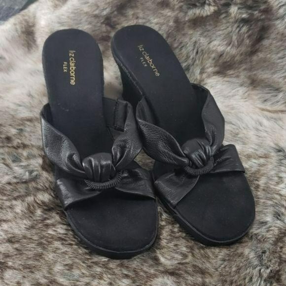 Liz Claiborne sz 10 Gabriell Black Wedge Sandals - Picture 5 of 8